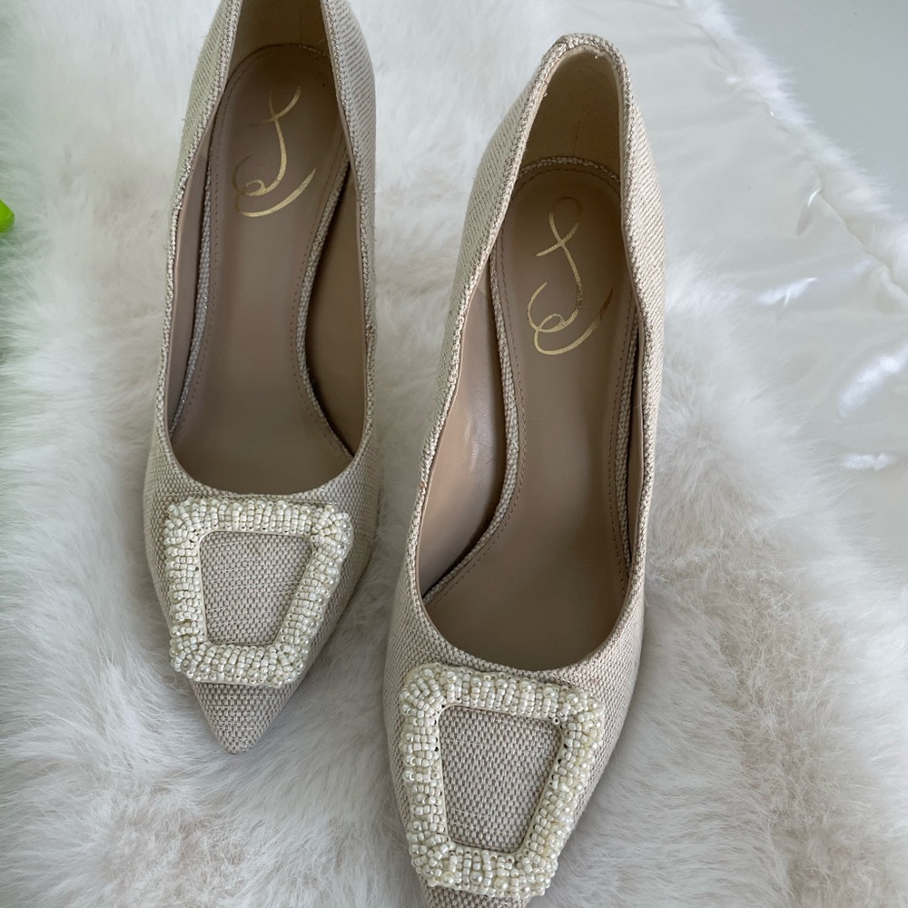 Sam Edelman Cream Beaded Heels